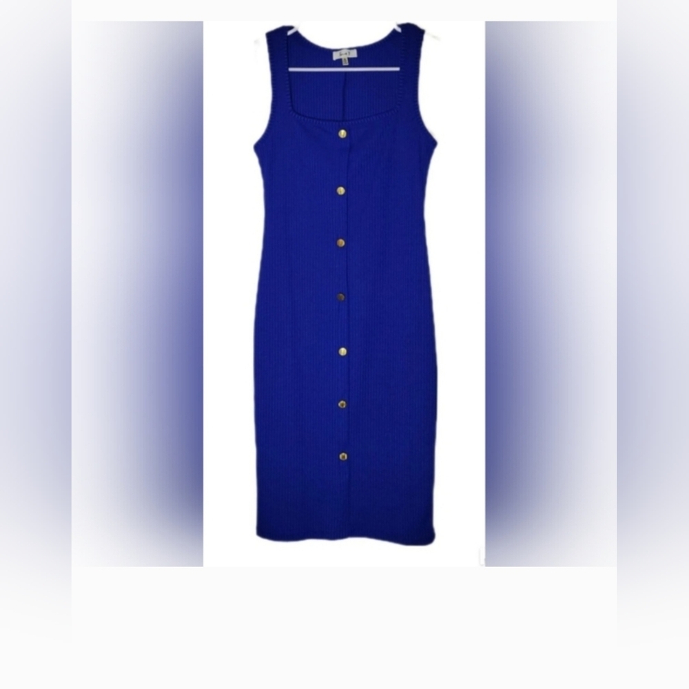 Love J Royale Blue Square Neck Sleeveless Button Up Dress Size M